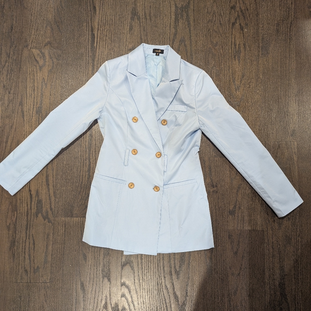 OnTwelfth Light Blue Double-Breasted Women's Blazer Size S